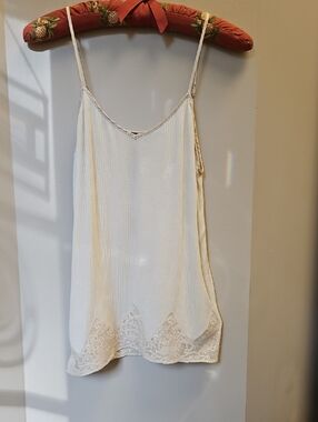 Ralph Lauren Cream Lace-Trim Ribbed Slip Camisole